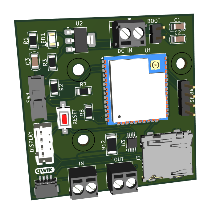 Render 3D de la placa Data Logger con ESPHome