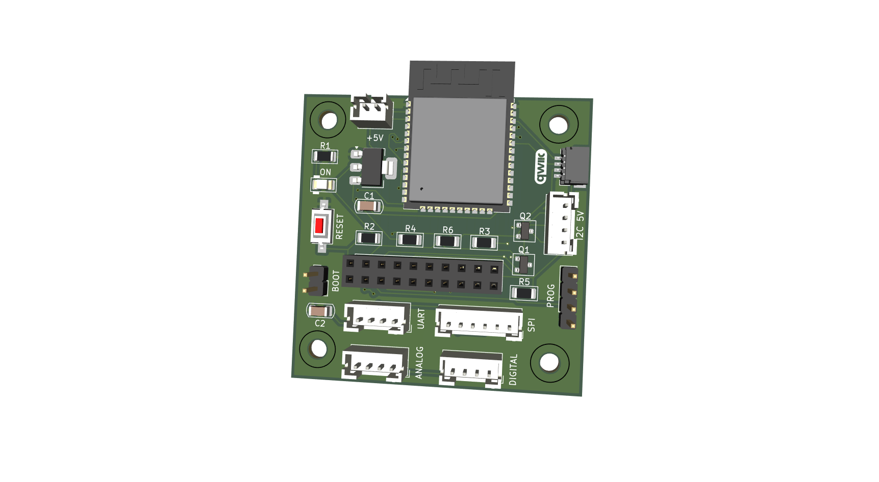 Render 3D de la placa ESP32 Multiboard